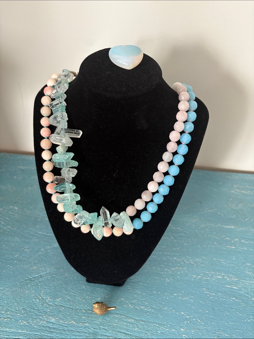 Cotton Candy genuine aquamarine and pink opal bead set